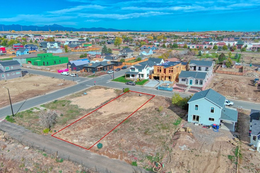 Aerial view of the buildable lot at 110 W William Street, Old Town Superior, Colorado