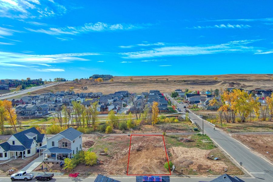 Aerial view of the buildable lot at 110 W William Street, Old Town Superior, Colorado