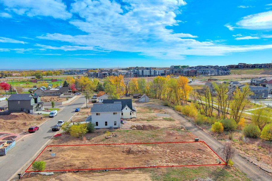 Aerial view of the buildable lot at 110 W William Street, Old Town Superior, Colorado