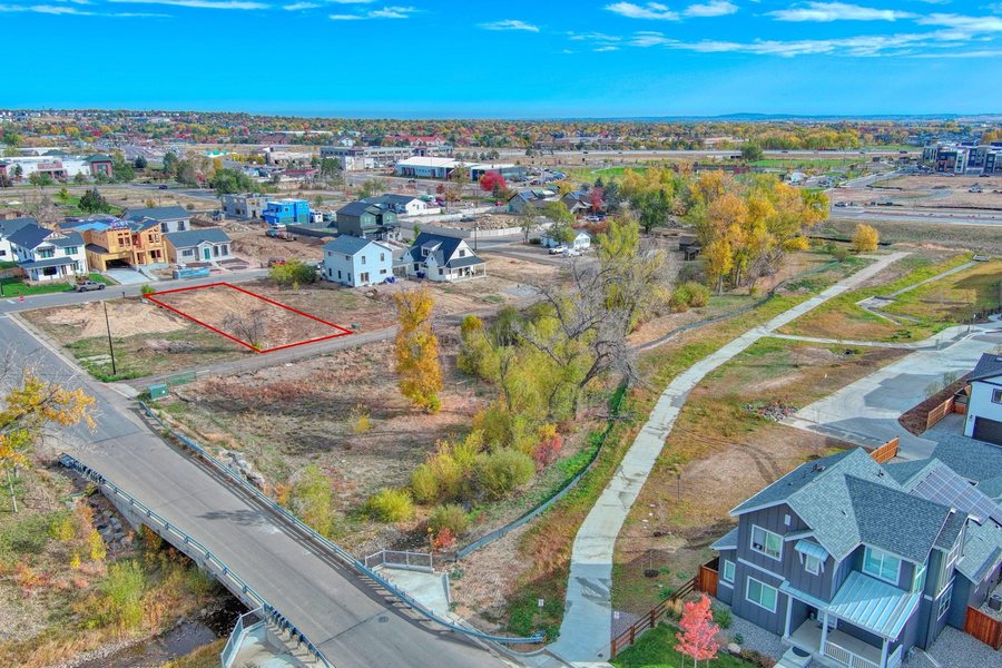 Aerial view of Old Town Superior lots and Coal Creek open space